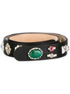 Alexander Mcqueen 'obsession' Embroidered Belt, Women's, Size: 70, Black, Silk/stone/glass/metal (other)