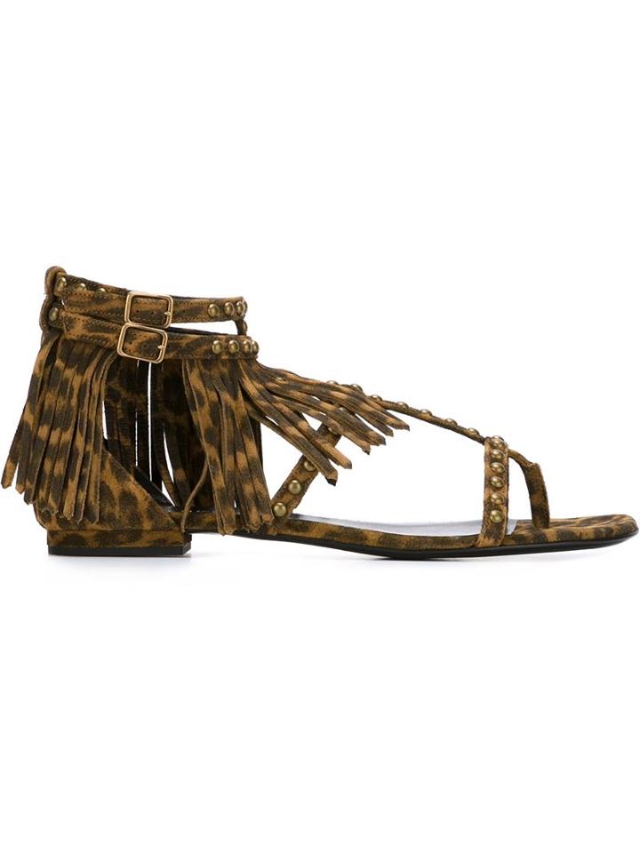 Saint Laurent Nu Pieds Flat Sandals, Women's, Size: 36, Brown, Leather/suede