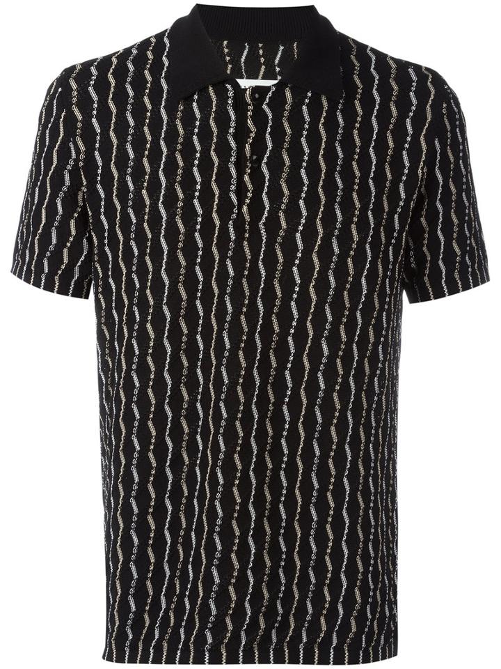 Maison Margiela Patterned Open Knit Polo Shirt, Men's, Size: Medium, White, Cotton/polyamide