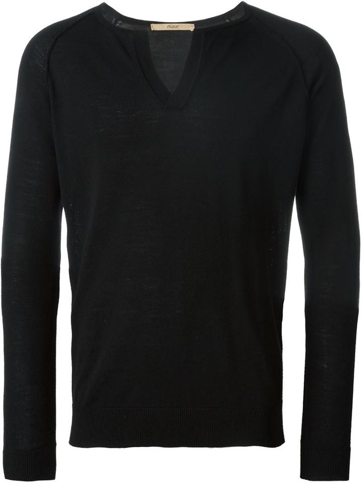 Nuur Slit Neck Jumper, Men's, Size: 54, Black, Merino