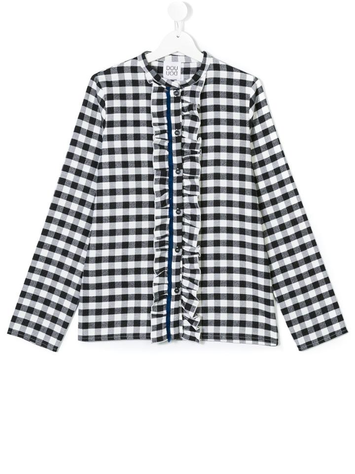 Douuod Kids Ruffled Gingham Top - Black