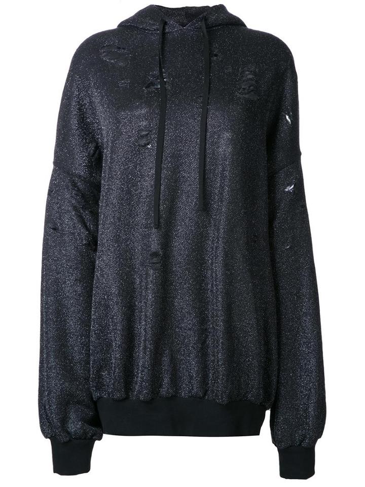 Unravel Project Distressed Lurex Hoodie, Women's, Size: Medium, Black, Polyamide/polyester/wool