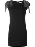 Saint Laurent Fringed Shift Dress, Women's, Size: 36, Black, Silk/lamb Skin/wool