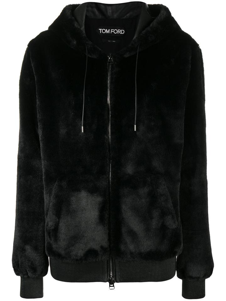 Tom Ford Zipped Shearling Hoodie - Black