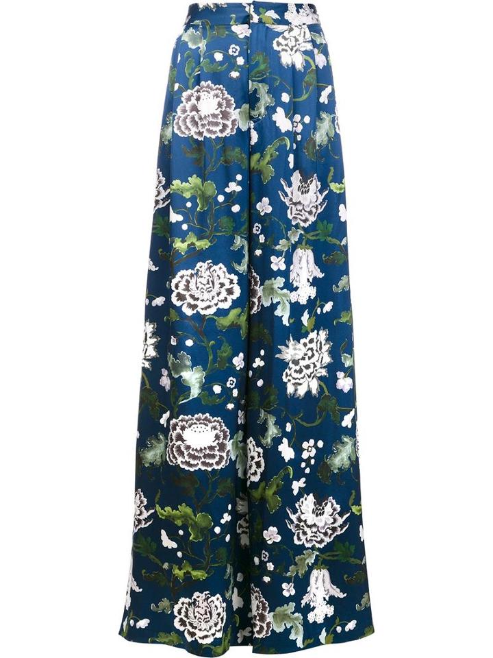 Adam Lippes Wide Pleated Front Trousers, Women's, Size: 8, Blue, Silk
