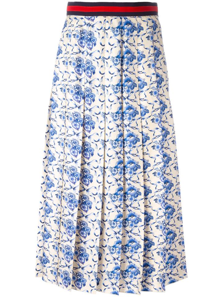 Gucci New Flora Print Skirt, Women's, Size: 42, White, Silk/viscose/cotton