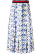 Gucci New Flora Print Skirt, Women's, Size: 42, White, Silk/viscose/cotton
