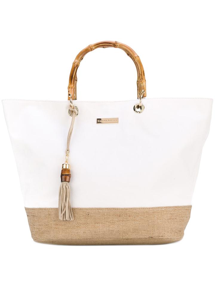 Heidi Klein - 'savannah Bay' Bamboo Handle Tote - Women - Cotton/raffia/wood - One Size, White, Cotton/raffia/wood