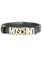 Moschino Slim Logo Belt, Women's, Size: 65, Black, Calf Leather