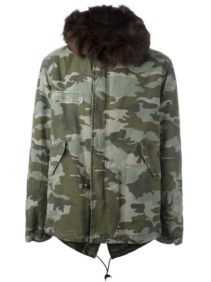 Mr & Mrs Italy Camouflage Printed Fur Parka, Men's, Size: M, Green, Cotton/lamb Skin/coyote Fur/viscose