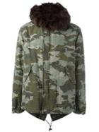 Mr & Mrs Italy Camouflage Printed Fur Parka, Men's, Size: M, Green, Cotton/lamb Skin/coyote Fur/viscose