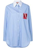 Nº21 Appliqué Insert Striped Shirt - Blue