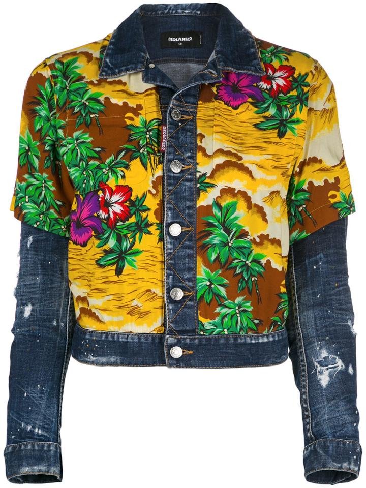 Dsquared2 Hawaiian Print Denim Jacket - Blue