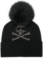 Philipp Plein Embellished Skull Bobble Hat - Black