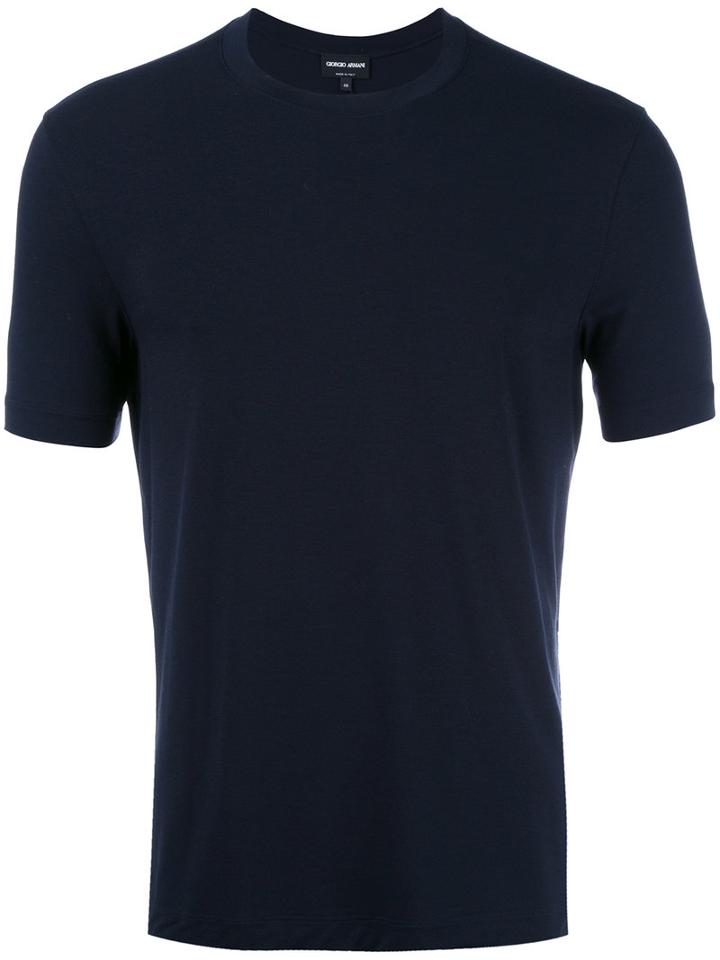 Giorgio Armani Plain T-shirt, Men's, Size: 50, Blue, Spandex/elastane/viscose