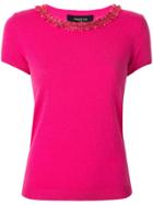 Paule Ka Fringed Neck Knitted Top - Pink