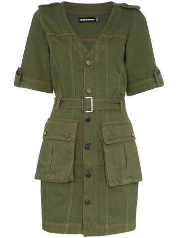 House Of Holland Belted Cotton Mini Dress - Green