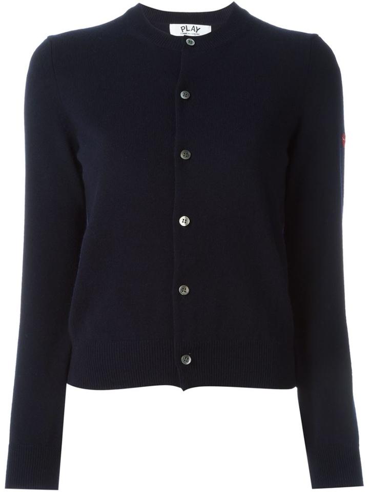 Comme Des Garçons Play Embroidered Logo Cardigan, Women's, Size: Small, Blue, Wool