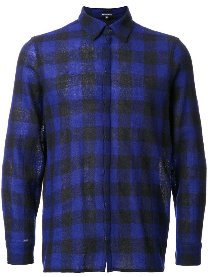 Ann Demeulemeester Checked Shirt, Men's, Size: Large, Blue, Cotton/wool