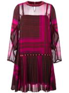 Sacai Printed Pleated Dress, Women's, Size: 3, Pink, Polyester/cotton/cupro