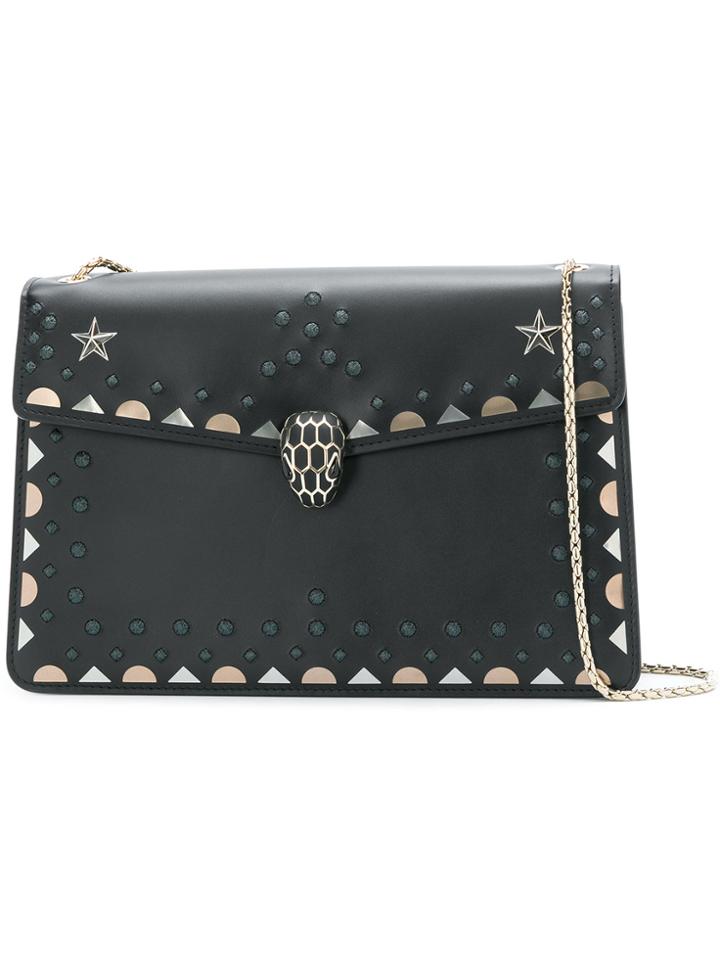 Bulgari Studded Embroidered Detail Shoulder Bag - Black