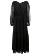Saint Laurent Broderie Anglaise Tiered Dress, Women's, Size: 36, Black, Silk/cotton/viscose