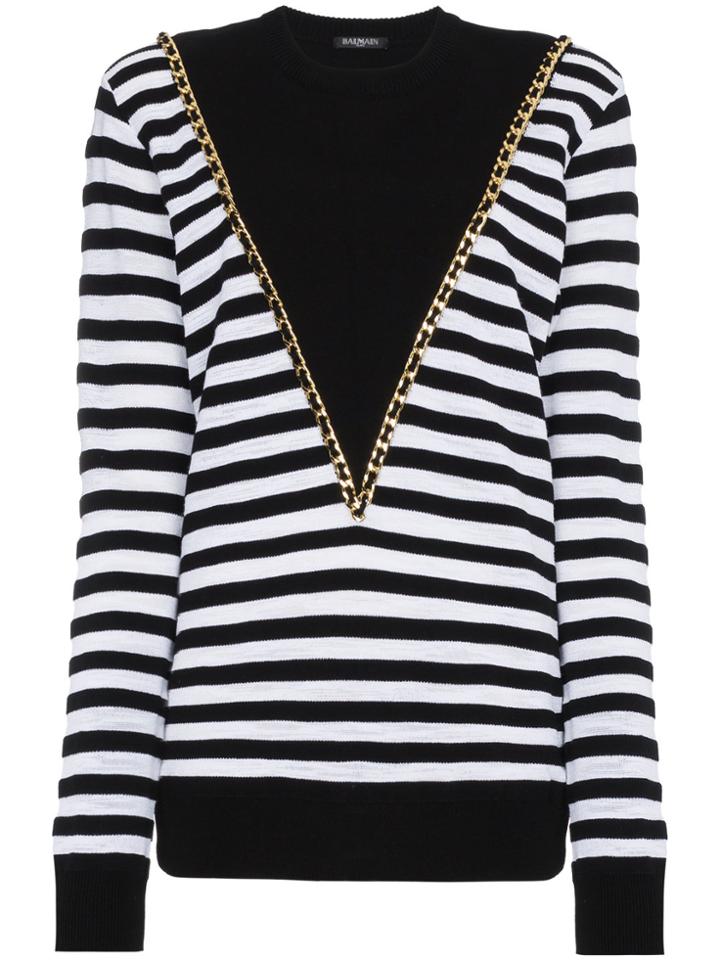 Balmain Striped Jumper With Chain - Black