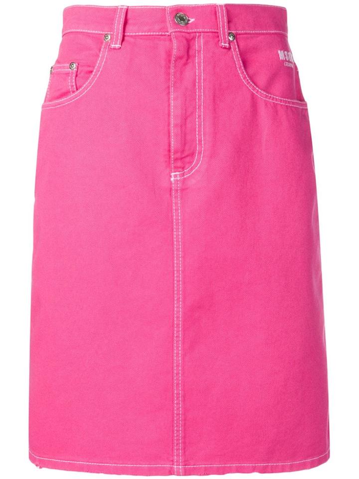 Msgm Contrast Stitch Denim Skirt - Pink