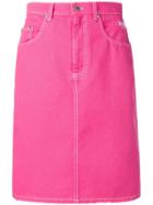 Msgm Contrast Stitch Denim Skirt - Pink