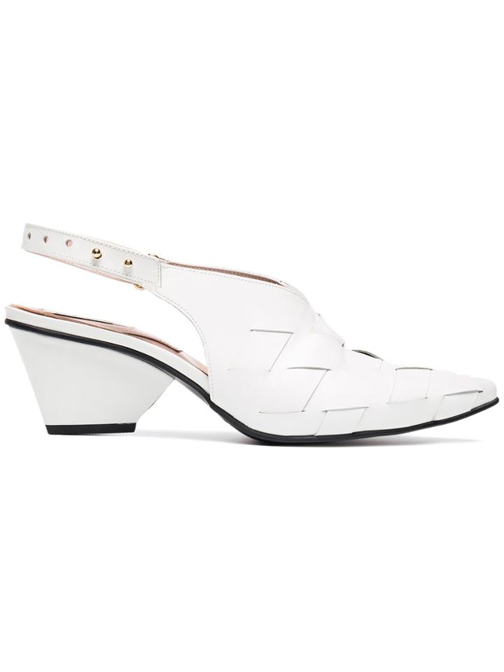 Reike Nen Leather 60 Woven Front Pumps - White