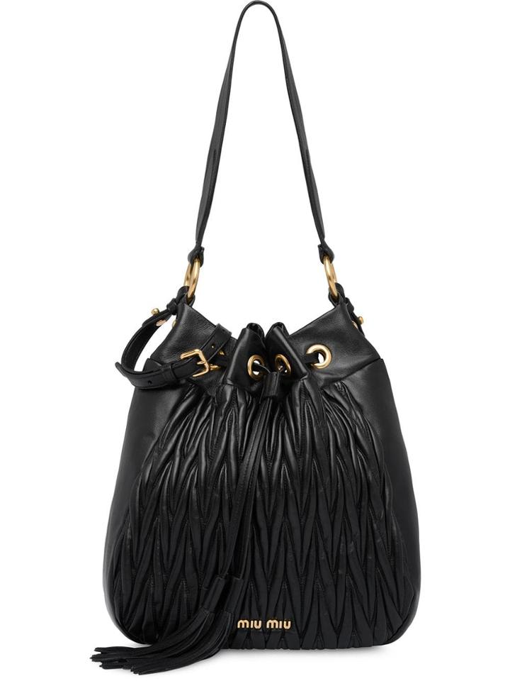 Miu Miu Matelassé Leather Bucket Bag - Black