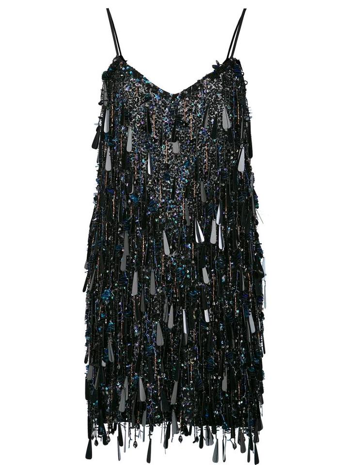 Ashish Tasseled Backless Mini Dress, Women's, Size: Small, Black, Silk/sequin