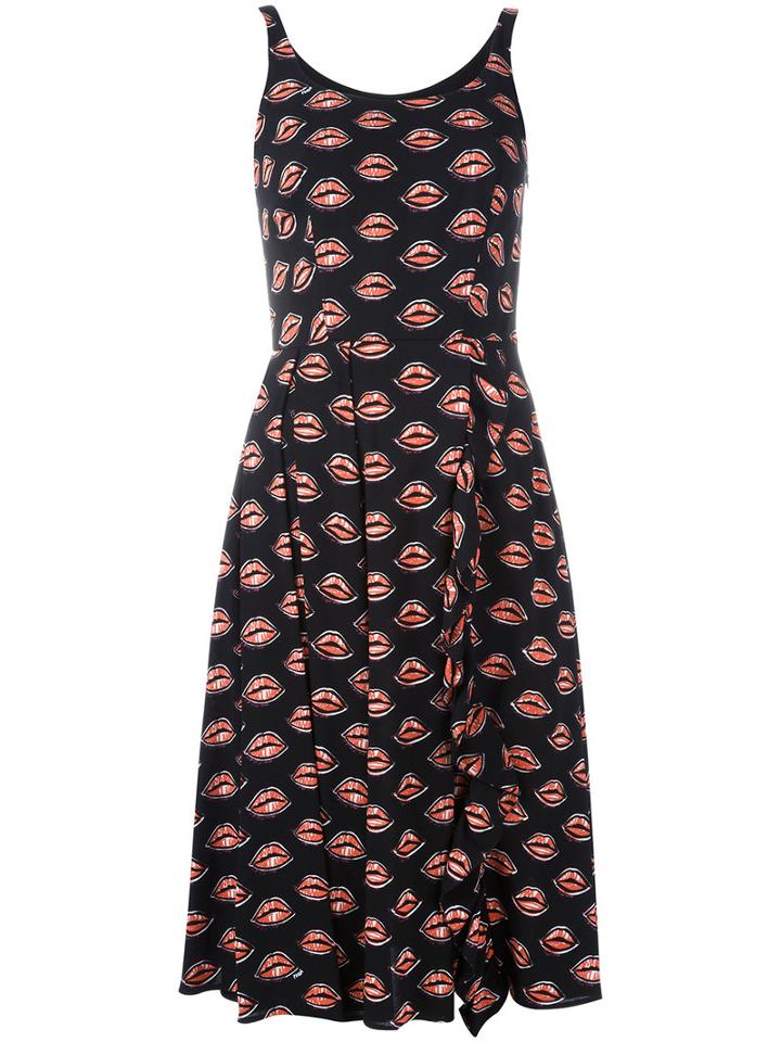 Prada Lip Print Dress, Women's, Size: 44, Black, Silk/spandex/elastane/viscose