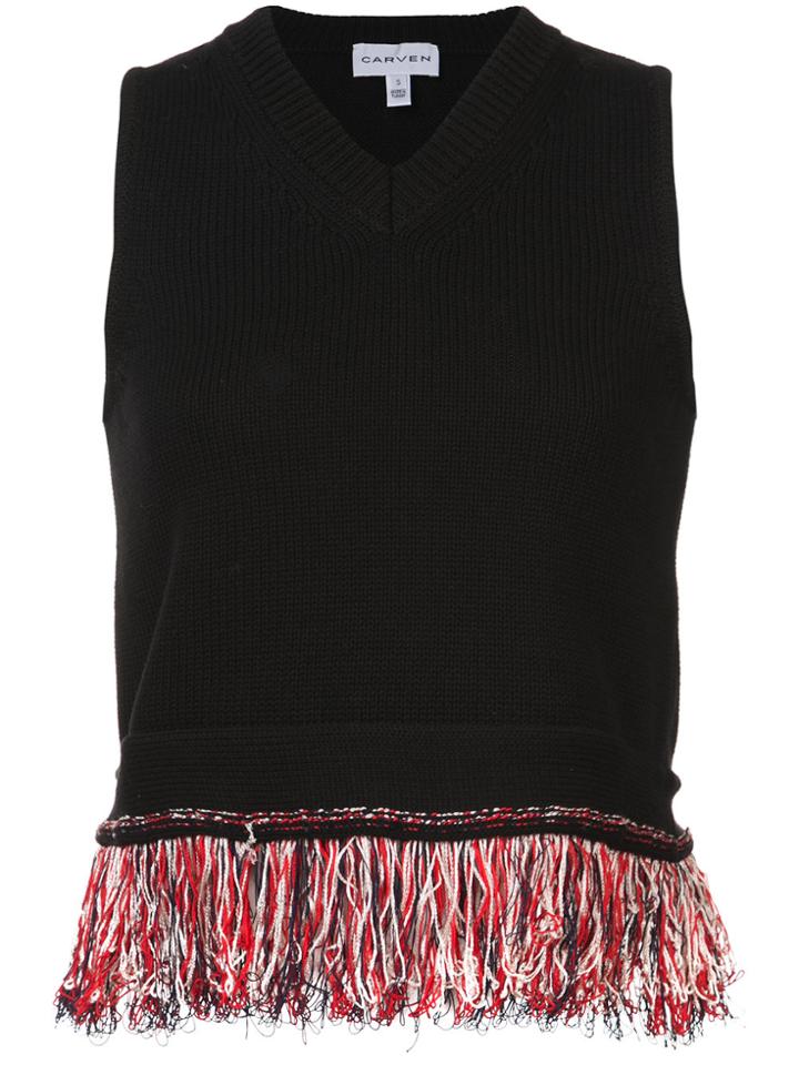Carven Fringed Shell Top - Black