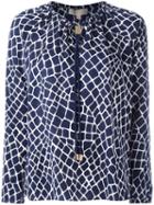 Michael Michael Kors Patterned Neck-tie Blouse, Women's, Size: Medium, Blue, Silk/polyester