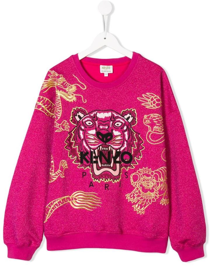 Kenzo Kids Chinese New Year Logo Tiger Embroidered Sweatshirt - Pink