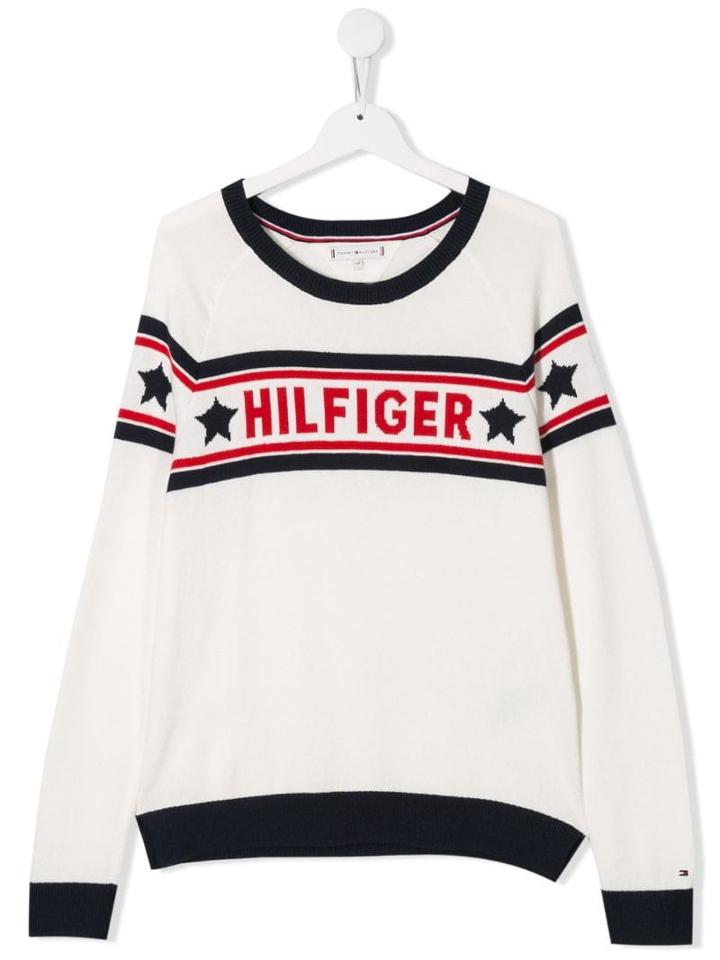 Tommy Hilfiger Junior Teen Logo Intarsia Sweater - White