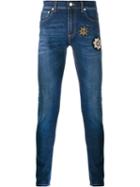 Alexander Mcqueen Patch Embellished Skinny Jeans, Men's, Size: 44, Blue, Cotton/spandex/elastane/copper