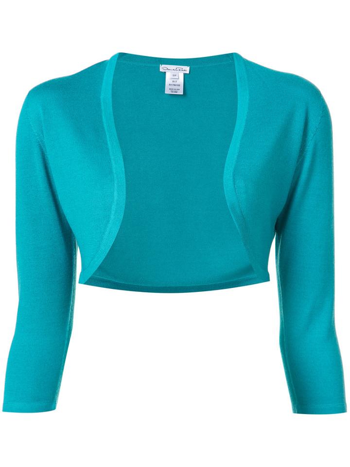 Oscar De La Renta Knit Bolero, Women's, Size: Large, Blue, Silk/cashmere
