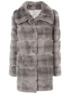 Yves Salomon Straight Fit Panelled Fur Coat - Grey