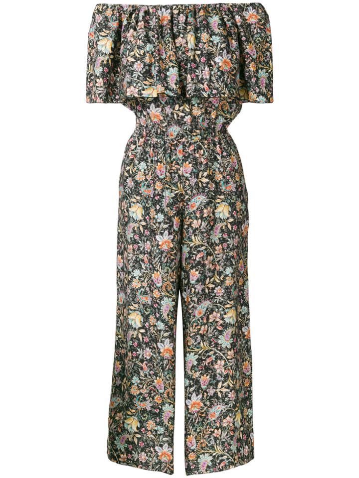 Black Coral Floral Print Off The Shoulder Jumpsuit - Multicolour