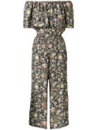 Black Coral Floral Print Off The Shoulder Jumpsuit - Multicolour