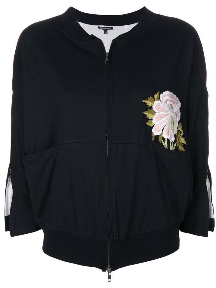Ann Demeulemeester Zip Detail Embroidered Bomber Jacket - Black