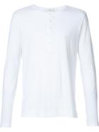 Adam Lippes Long Sleeve Henley T-shirt, Adult Unisex, Size: M, White, Cotton