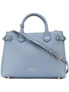 Burberry - Checked Detail Tote - Women - Leather - One Size, Blue, Leather