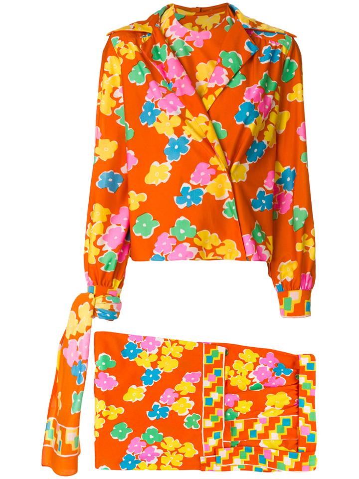 Oscar De La Renta Vintage Floral Print Ensemble - Multicolour