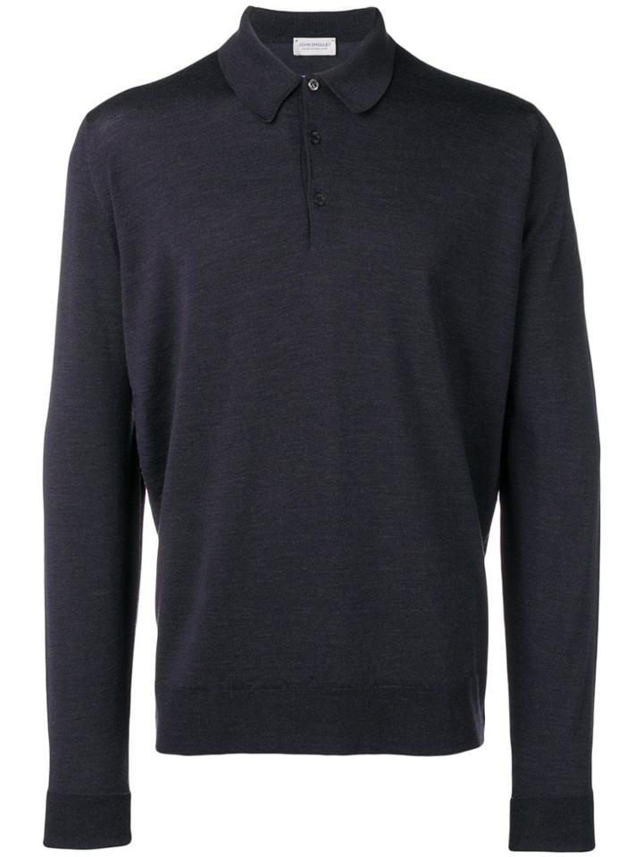 John Smedley Long Sleeved Polo Shirt - Blue