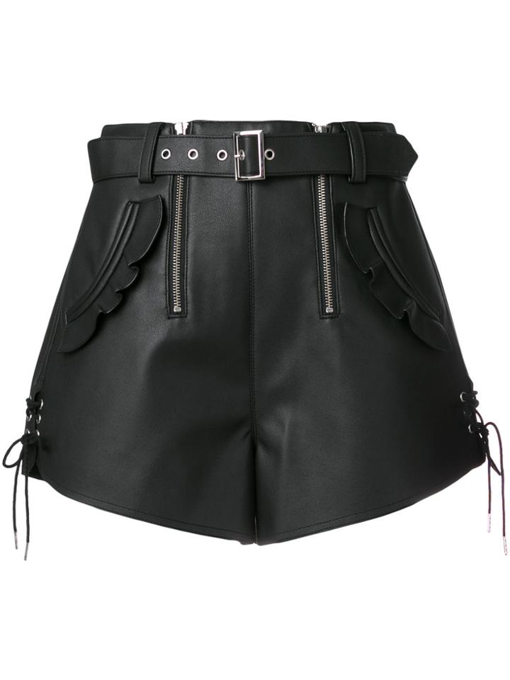 Self-portrait Belted Lace-up Shorts - Black