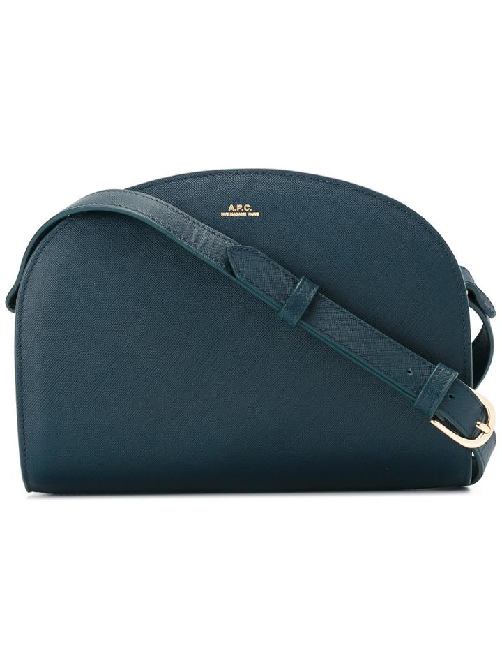 A.p.c. Top Zipped Crossbody Bag, Women's, Blue, Calf Leather/cotton