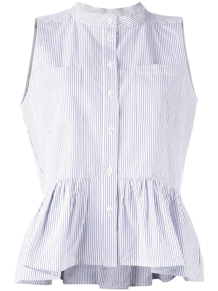 Sea - Pinstripe Frill-trim Blouse - Women - Cotton - 8, Blue, Cotton